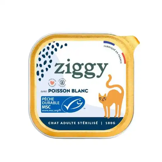 Retour facile - Ziggy Chat Adulte Stérilisé Poisson blanc Pâtée