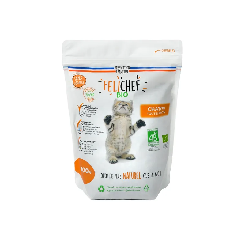 Direct fabricant - Felichef BIO - Croquettes BIO Sans Céréales pour Chaton - 800g