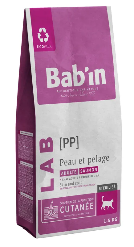 Soldes - Bab‘in - Croquettes Vétérinaires LAB Peau & Pelage pour Chats - 1,5Kg