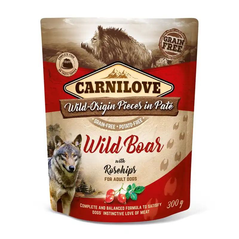 CARNILOVE - CHIEN ADULTE SANGLIER SAUVAGE ET ROSE MUSQUÉE POCHON - 300 GR - Prix cassé
