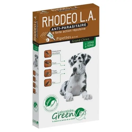 Prix exceptionnel - Greenvet - Pipettes Répulsives Rhodeo L.A Actifs Naturels pour Chiens 25-50Kg - 4x6ml