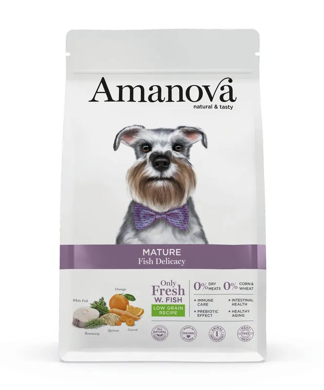 Coup de cœur des clients | Amanova - Croquettes Mature au Poisson pour Chiens - 10Kg
