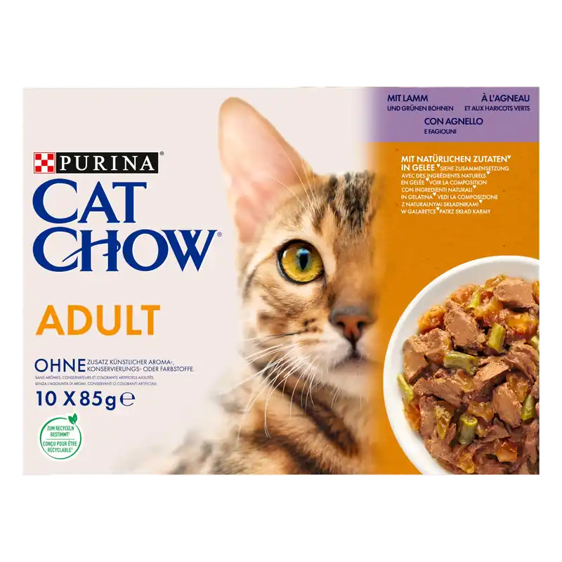 Offre exclusive - Cat Chow - Sachets Repas Adult Agneau Haricots Verts pour Chats - 10x85g