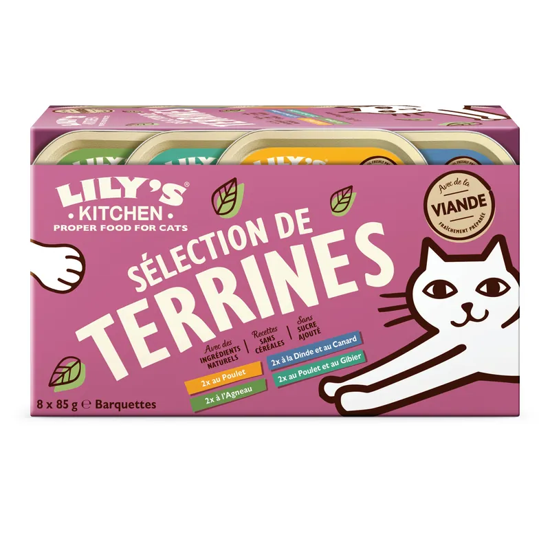 Commandez maintenant | Lily‘s Kitchen - Sélection de Terrines Poulet Dinde Canard Agneau et Gibier pour Chats - 8x85g