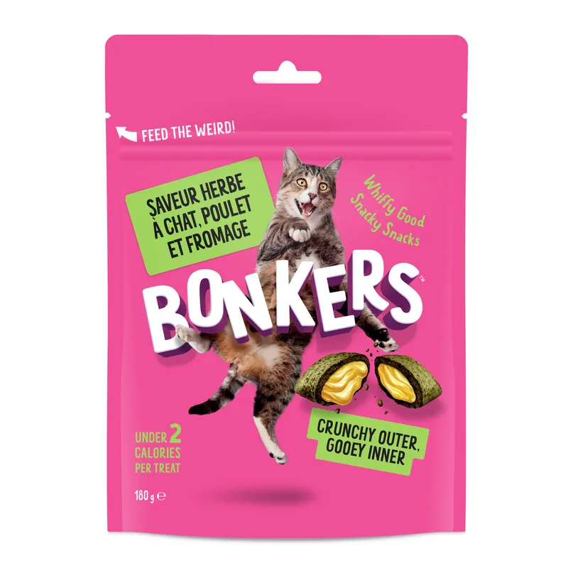 Bonkers - Friandises Saveur Herbe à Chat Poulet et Fromage pour Chats - 180g | Super offre