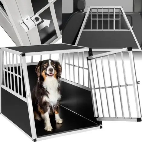 Fin de série - Cage de transport pour chiens sécurisée avec dos droit bois noir