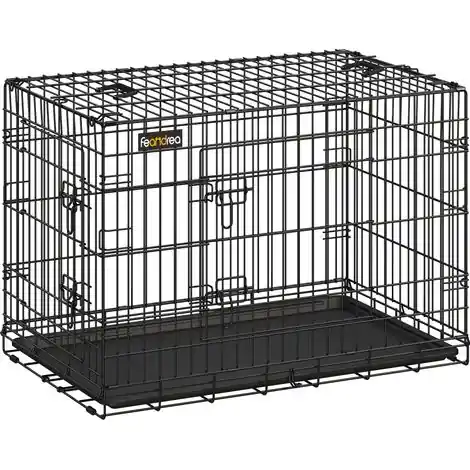 Cage pour Chien Pliable avec 2 Portes, Plateau Amovible, 92,5 x 57,5 x 64 cm, Taille L, Noir - Nouveau lancement