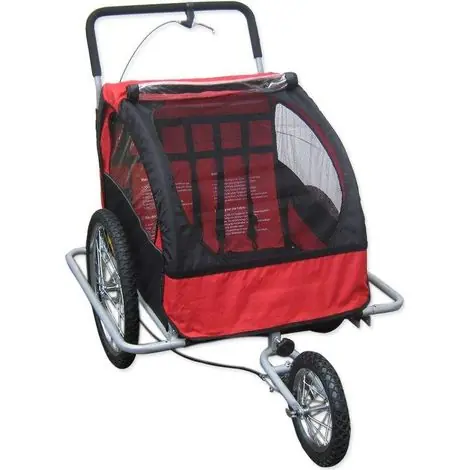 Bc-Elec – Remorque vélo 2 en 1 56640001A – Convertible en poussette et jogger – Pour 2 enfants – Charge max 40Kg – Couleur rouge/noir | Paiement sécurisé