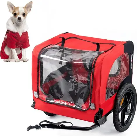 Soges Remorque de vélo pour chien jusqu‘à 40 kg - Pliable - En Oxford 600D - Maille respirante - Avec 2 entrées - Chariot pour chien avec laisse interne - Réflecteurs de sécurité,Rouge - Plus que quelques jours