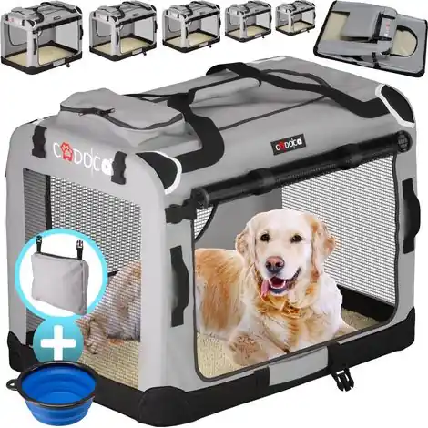 Prix avantageux - Cage de transport pliable pour chien et chat – Tissu 100% polyester – Dimensions 50x34x36 cm – Avec tapis en mousse et couverture douce – Cadoca