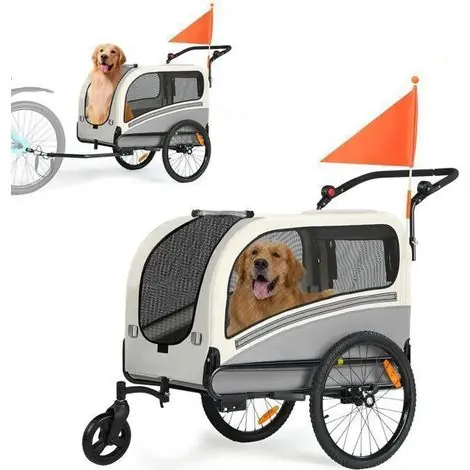 FIXIMASTER Remorque Vélo et Poussette Jogging pour Chien 2 en 1 (Taille XXL), Pliable avec Toit Ouvrant, Poignée Réglable et Transport Sécurisé - Gris Foncé - Prix en baisse