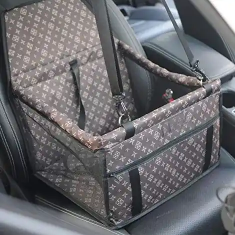 Nouveau | QAZQA Siège d‘auto pour Chien, Porte-siège Pliant Imperméable pour Chien avec Ceinture de Sécurité et Sac de Rangement, Siège d‘appoint de Voiture pour Chiens ou Chats (Brown Classique)