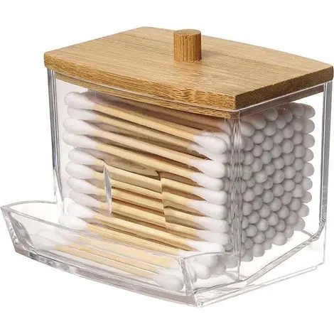 1pc Pot de rangement transparent avec couvercle en bambou, organisateur multi-usages pour collection de vacances, plage, salle de bain, chambre. Grande capacité. | Bientôt épuisé