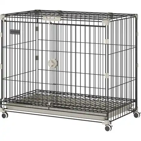 Incontournable - Cage chien plateau amovible - Roues freinées - Toit ouvrant verrouillable - 75,5x46x64,5cm - Noir