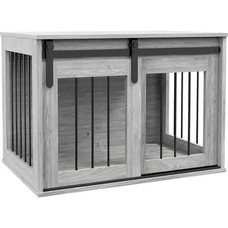 Cage caisse pour chien animaux intérieur porte coulissante, métal effet bois, dim. 57H x 80L x 54l cm - Disponible maintenant