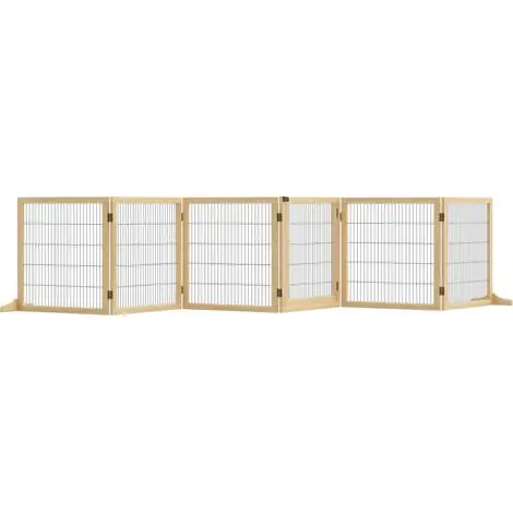Barrière pour animaux de chiens, bois de pin, pliable 432 x 36 x 70c m, naturelle - Best-seller