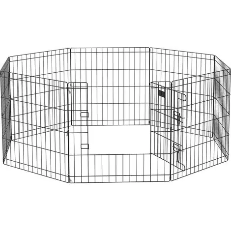 Satisfait ou remboursé - Enclos pour chien à 8 panneaux en filet métallique – Une porte d‘accès – Hauteur 61 cm – Pour intérieur ou extérieur – Noir