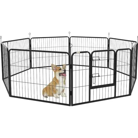 Clôture modulaire chien 8 pièces acier 80 x 60 cm enclos intérieur extérieur noir | Remise supplémentaire