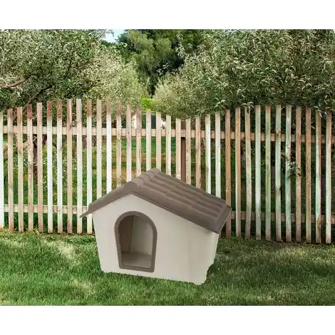 Expédition immédiate | Dmora Niche en polypropylène pour usage extérieur ou intérieur, maison ou chats de chien, 100% Made in Italy,58x40h42 cm, couleur beige, avec emballage renforcé