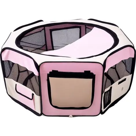 Dernier arrivage | Parc pliable pour chiens et chats Parc portable pour petits animaux Tissu Oxford imperméable Ø90x41 cm Rose