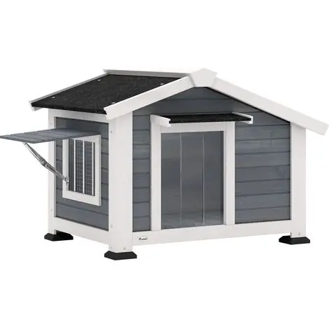 Niche pour chien en bois résistant aux intempéries avec plancher amovible. toit en asphalte. fenêtre ouvrante. 98 x 76 x 69.5 cm. grise - Qualité supérieure