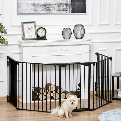 Commandez dès aujourd'hui | Parc à chiots 2 en 1, barrière pliable en 5 pièces avec porte pour chiens de petite et moyenne taille, à monter soi-même, 300 x 74,5 cm, métal, noir