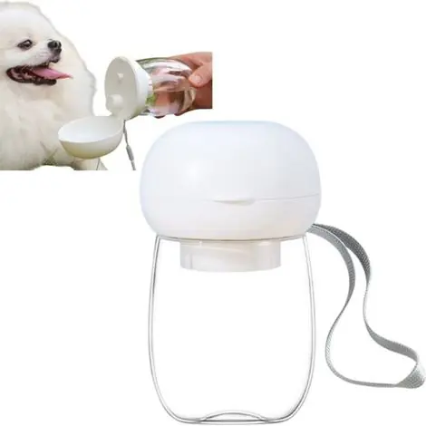 1 Gourde portable pour animaux de compagnie avec bandoulière, distributeur d‘eau extérieur, gobelet de voyage pour animaux, 300 ml, 8 x 13,3 cm, pour petits et grands animaux | Nouveau lancement