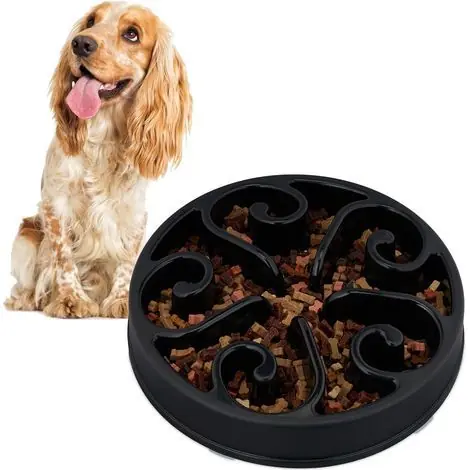 （Ø 20 cm）Noir Gamelle Anti glouton pour Chiens et Chats, Hauteur 5 cm, capacité jusqu‘à 450 g, gamelle antidérapante en Plastique Alimentaire, résistant au Lave Vaisselle jusqu‘à 100° - Achetez dès maintenant