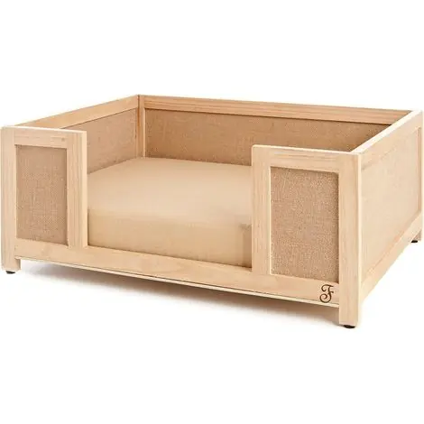 Se termine bientôt | Canapé en bois naturel pour chiens et chats – Coussin amovible – Dimensions 65 x 46 x 26 cm – Pieds en caoutchouc antidérapants – Ferribiella