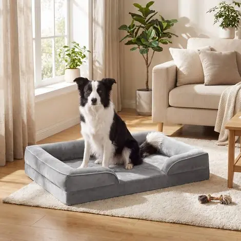 Disponible maintenant | Canapé pour Chien en Mousse, Lit Déhoussable et Imperméable, Fond Antidérapant, 104 x 69 x 17 cm, Gris