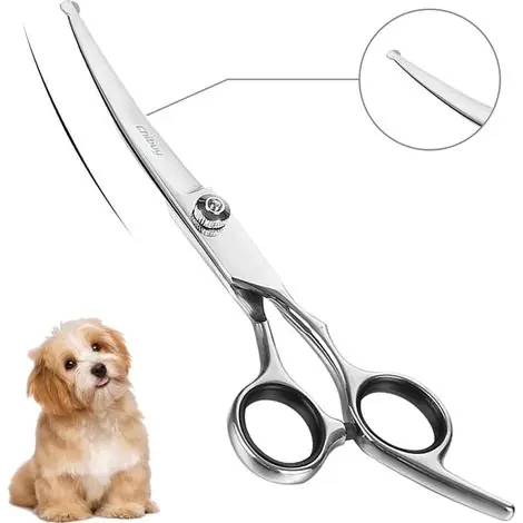 BRAVIX Ciseaux de toilettage incurvés pour chiens avec pointes rondes, cisaillement incurvé pour chiens et chats - Expédition express