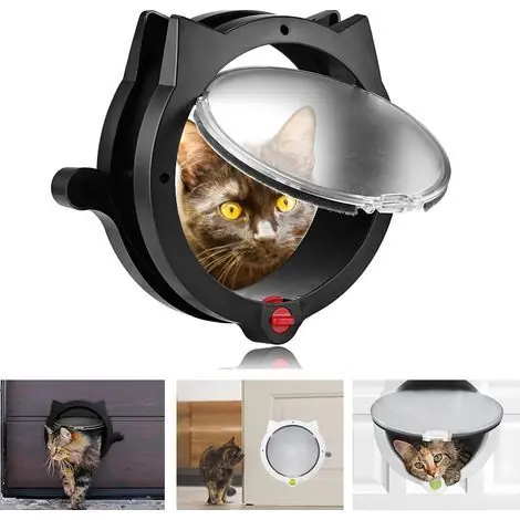 Prix spécial | Chatière pour Animaux - Verrouillage 4 Voies, Design Unique, Facile à Installer - Noir