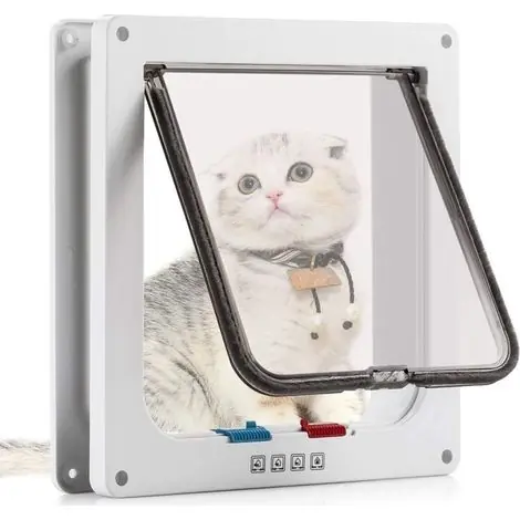 (M 19 x 20 x 5.4 cm, Blanc)Chatière pour Chat avec magnétique à 4 Voies, Porte pour Animaux de Compagnie pour Chats et Petits Chiens, Porte pour Chat avec Tunnel - Qualité premium