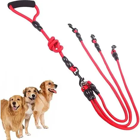 Laisse triple pour chiens avec manche rembourré rotation 360°, anti-emmêlement pour plusieurs petits et moyens chiens - Prix choc