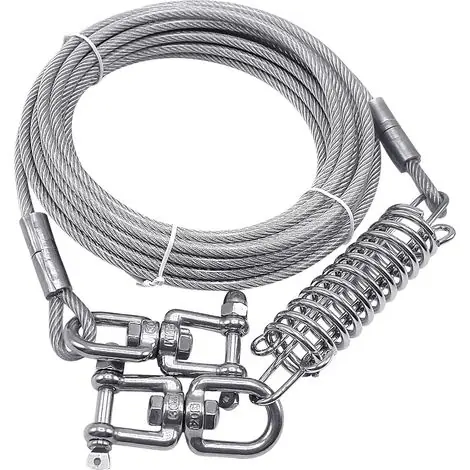 Recommandé - Câble d‘attache pour chien, chaîne de chien extérieure de 20 pieds avec fermoir rotatif à 360 ° et ressort amortisseur, câble de coureur de chien robuste pour l‘extérieur, la cour, le camping, pour le