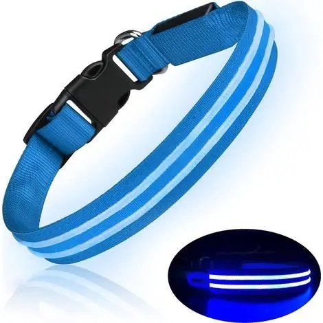 Collier Chien LED Rechargeable Collier Chien Lumineux Imperméable Clignotant Collier Chein Ajustable pour Petits Moyens Grands Chiens - Bleu -L-NANOTEH | Dernières pièces