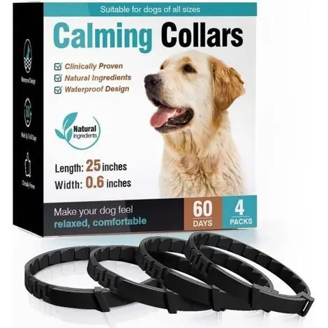 Lot de 4，Collier apaisant pour chiens, soulagement de l‘anxiété, libération prolongée de phéromones pendant 60 jours, anxiété de séparation, taille de 63,5 cm, réglable, convient à tous les chiens de | Prix usine