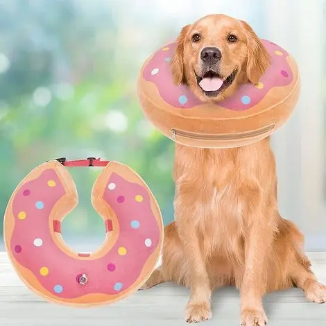 Derniers exemplaires - Collier Collerette Gonflable pour Chien , Collerette Chien Gonflable avec Velcro Réglable, Collerette Chat, adapté à La Récupération Postopératoire, Anti-Morsure et Anti-Léchage (Rose, S)