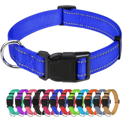 Collier pour Chien, Collier en Nylon Réfléchissant Réglable Classique Convient pour Moyens Chiens, Bleu Foncé, 2.5cm Largeur | Nouveau lancement