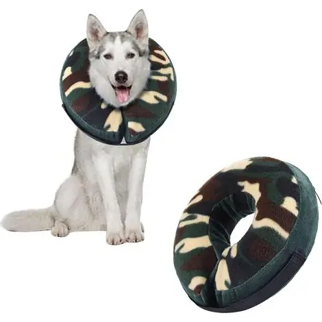 Collerette souple pour chiens de grande taille, moyenne et petite taille, pour après une chirurgie, collerette gonflable pour chat avec boucle réglable, camouflage, M - Vente flash