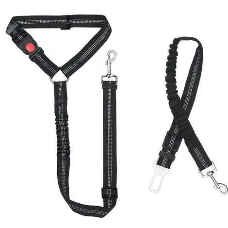 Nylon Ceinture Chien, Universel Harnais Voiture Réglable pour Chien & Chat avec Absorption des Chocs, 2 en 1 Laisse Chien Ceinture de Sécurité pour Animaux de Compagnie Durable pour Voyage(Noir) | Meilleure vente