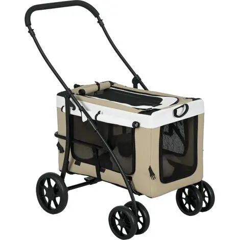 Chariot pour chien pliable, panier amovible, 81 x 58 x 97,5 cm, Noir+Kaki+Blanc | Stock presque épuisé