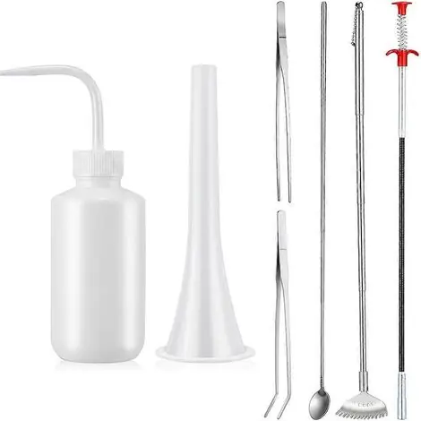 Ensemble d‘outils pour terrarium de 7 pièces comprenant une longue pince à aquarium, un râteau télescopique et un entonnoir pour terrarium pour l‘aquascaping - JBMEDIA | Prix usine