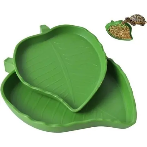 Prix usine | 2PCS Bol d‘eau de Nourriture pour Reptiles en Forme de Feuille, Accessoire Tortue Terrestre, Abreuvoir Tortue Plat,