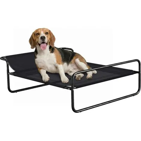 Panier pour chien surélevé. revêtement en maille. structure en acier. 29 x 91 x 69 cm. noir | Promo exceptionnelle