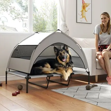 Lit chien avec housse 3 côtés amovible polyester acier gris clair‑noir,122×92×94 cm | Top des ventes