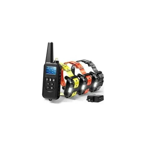 Derniers jours | 800 Mètre Collier de Dressage pour Chien, Collier Imperméable à l‘eau de Chien d‘entraînement à Distance avec 99 Niveaux de Chocs et Vibrations et la lumière de LED, Rechargeable (3 Récepteur)