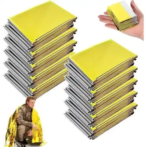Lot de 10 Couvertures de Survie Réutilisables 210 x 130 cm Doré Argenté pour Urgence - Préféré des clients