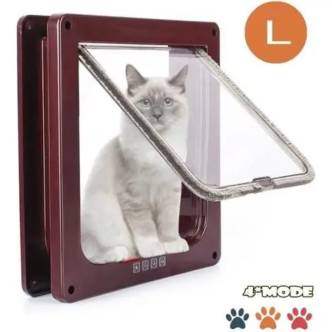 (bouton rouge + bleu-brun)Chatiere Pour Chat Chien,Chatiere Chat avec Serrure Contrlable Verrouillable,Chatière avec Tunnel Cache Facile à Installer-Brun L - Coup de cœur des clients