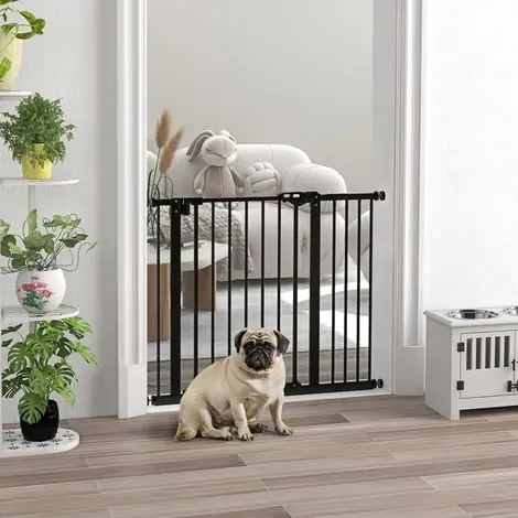 Barrière de sécurité animaux porte fermeture automatique système de double verrouillage sans perçage 1 extension noir | Achat sécurisé